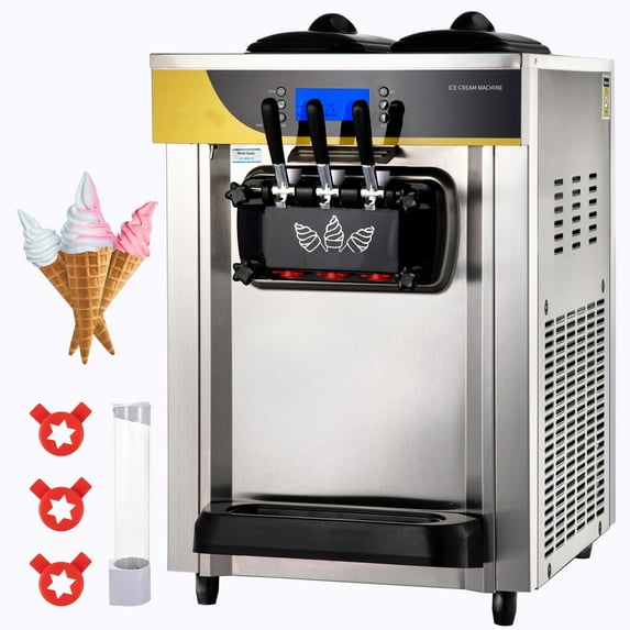 VEVOR Commercial Ice Cream Maker, 22-30L/H Yield, 2200W Countertop Soft Serve Machine w/ 2x6L Hopper 2L Cylinder LCD Panel Puffing Shortage Alarm, Frozen Yogurt Maker for Restaurant Snack Bar
