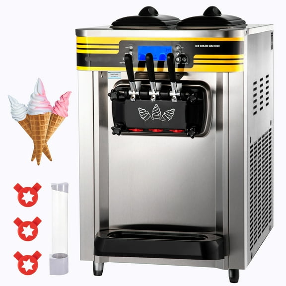 BENTISM Commercial Ice Cream Maker, 22-30L/H Yield, 2350W Countertop Soft Serve Machine w/ 2x6L Hopper 2L Cylinder LCD Panel Puffing Shortage Alarm, Frozen Yogurt Maker for Restaurant Snack Bar
