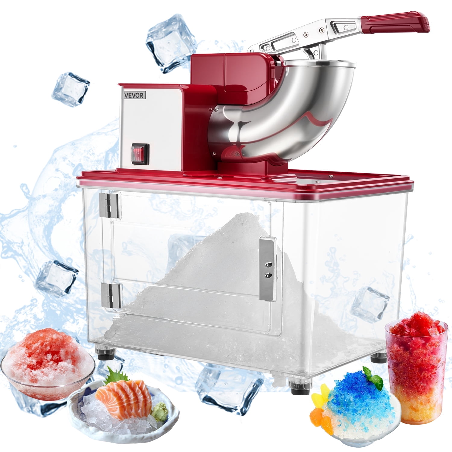 VEVOR Commercial Ice Crusher 661LBS/H, 350W Electric Snow Cone Machine with 4 Blades, 2000RPM Stainless Steel Shaved Ice Machine with 11 Gal Crushed-Ice Box