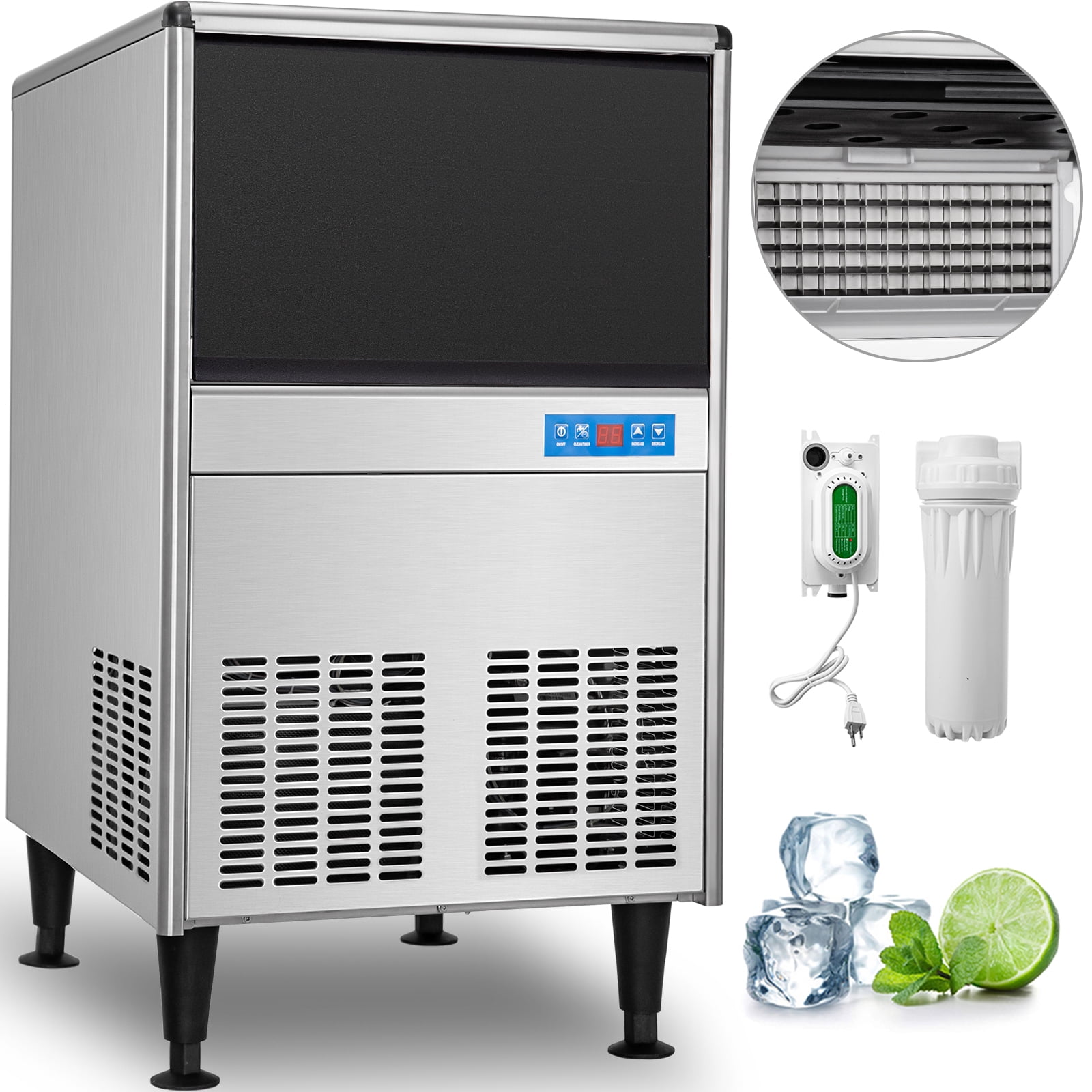 VEVOR 11-lbStorage Ice Maker 70-lb Flip-up Door Freestanding For Commercial  Use Cubed Ice Maker (Silver) in the Ice Makers department at