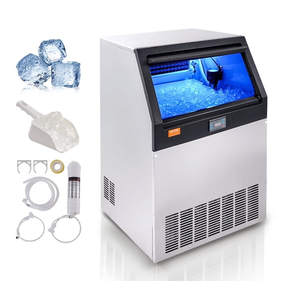 VEVOR Commercial Ice Maker,160lbs/24H, Ice Maker Machine, 80 Ice Cubes in 12-15 Minutes, Freestanding Cabinet Ice Maker with 66lbs Storage Capacity LED Digital Display