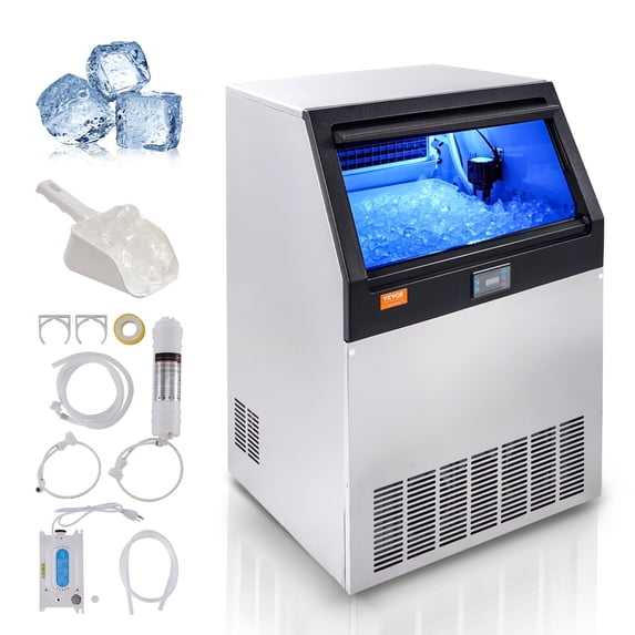VEVOR Commercial Ice Maker, 160lbs/24H, Ice Maker Machine, 80 Ice Cubes in 12-15 Minutes,Freestanding Cabinet Ice Maker with 66lbs Storage Capacity LED Digital Display