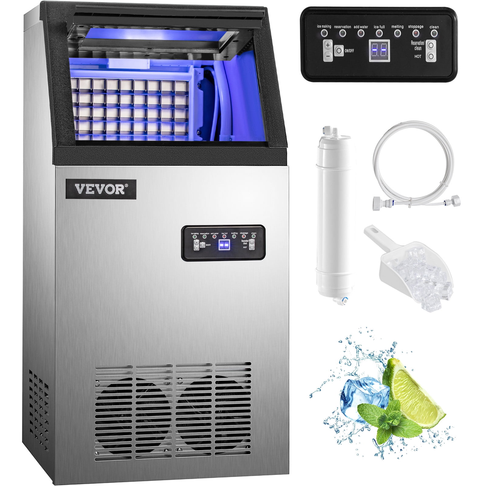 VEVOR Commercial Ice Maker 90lbs/24h with 22 lbs Storage 4x9 Cubes