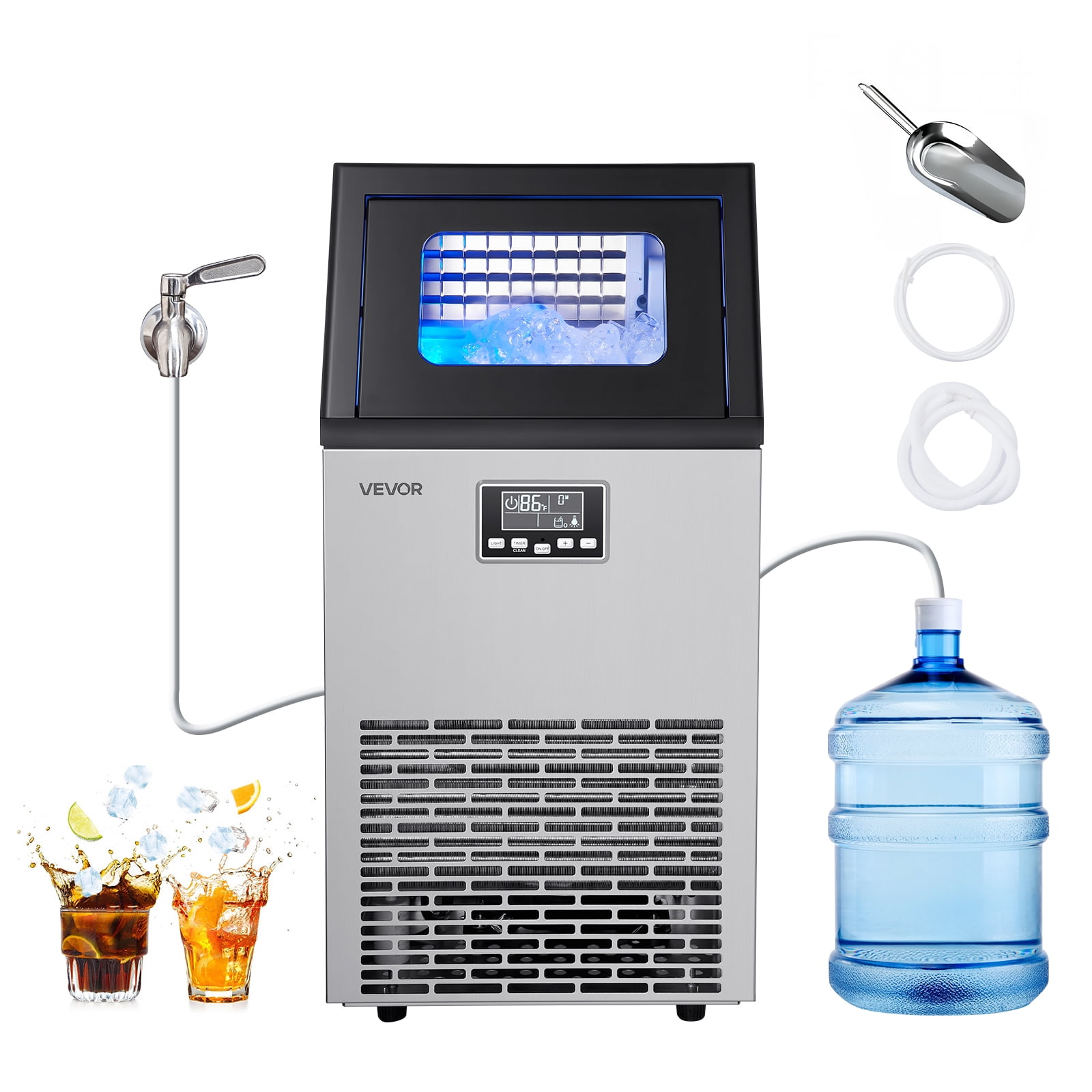 VEVOR Commercial Ice Maker Machine, 120 lbs/24h with 28Lbs Storage, 45 Cubes per Cycle, Stainless Steel Freestanding & Under Counter Ice Maker with LED Display & Self-Cleaning,for Home Bar Restaurant