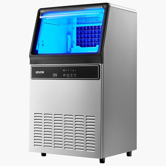 VEVOR Commercial Ice Maker Machine, 120Lbs/24H with 33Lbs Storage, 45 Cubes per Cycle, Stainless Steel Freestanding & Under Counter Ice Maker with LED Display & Self-Cleaning, for Home Bar Restaurant
