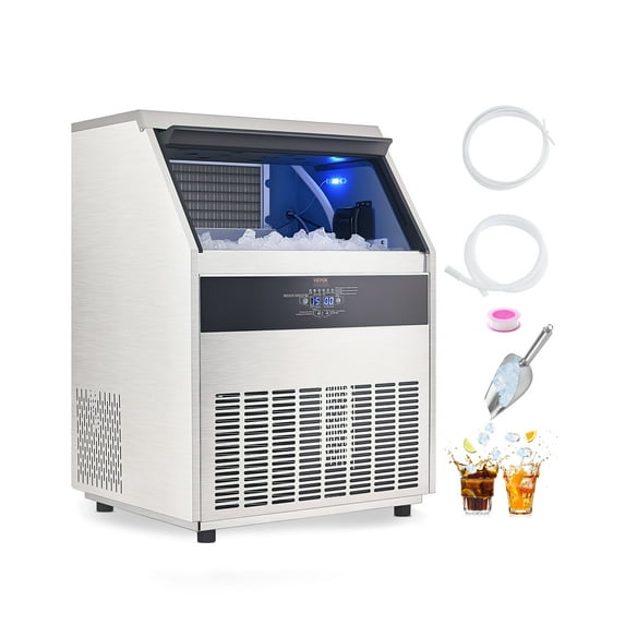 VEVOR Commercial Ice Maker Machine, 265lbs/24H Ice Maker Machine with 88lbs Storage Capacity, 126 Ice Cubes in 15 Minutes, LED Digital Display Freestanding Self-Cleaning