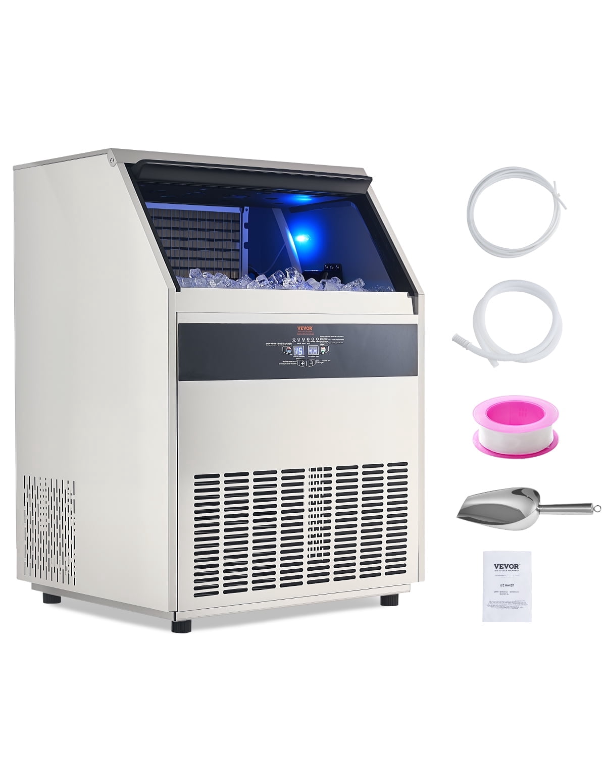 VEVOR Commercial Ice Maker Machine, 440lbs/24H Ice Maker Machine with 130lbs Storage Capacity, 160 Ice Cubes in 15 Minutes, LED Digital Display Freestanding Self-Cleaning