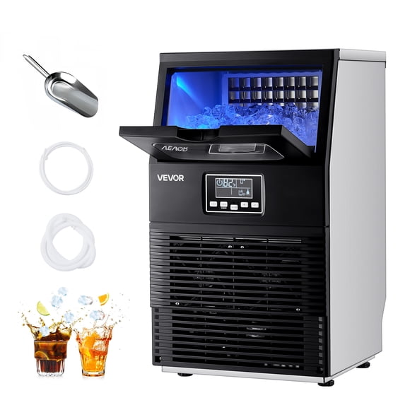 VEVOR Commercial Ice Maker Machine, 80 lbs/24h with 12Lbs Storage, 32 Cubes per Cycle, Stainless Steel Freestanding & Countertop Ice Maker with LED Display & Self-Cleaning, for Home Bar Restaurant