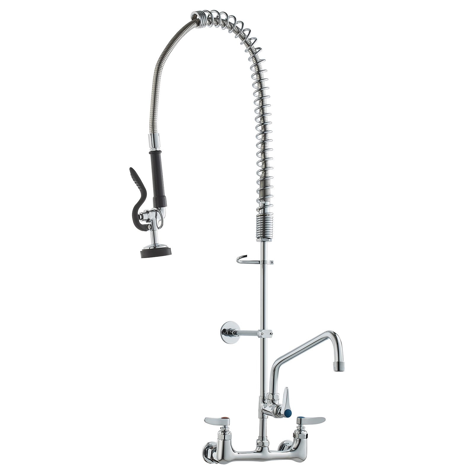 Brass Wall-Mounted Kitchen Faucet with Pull-out Spray