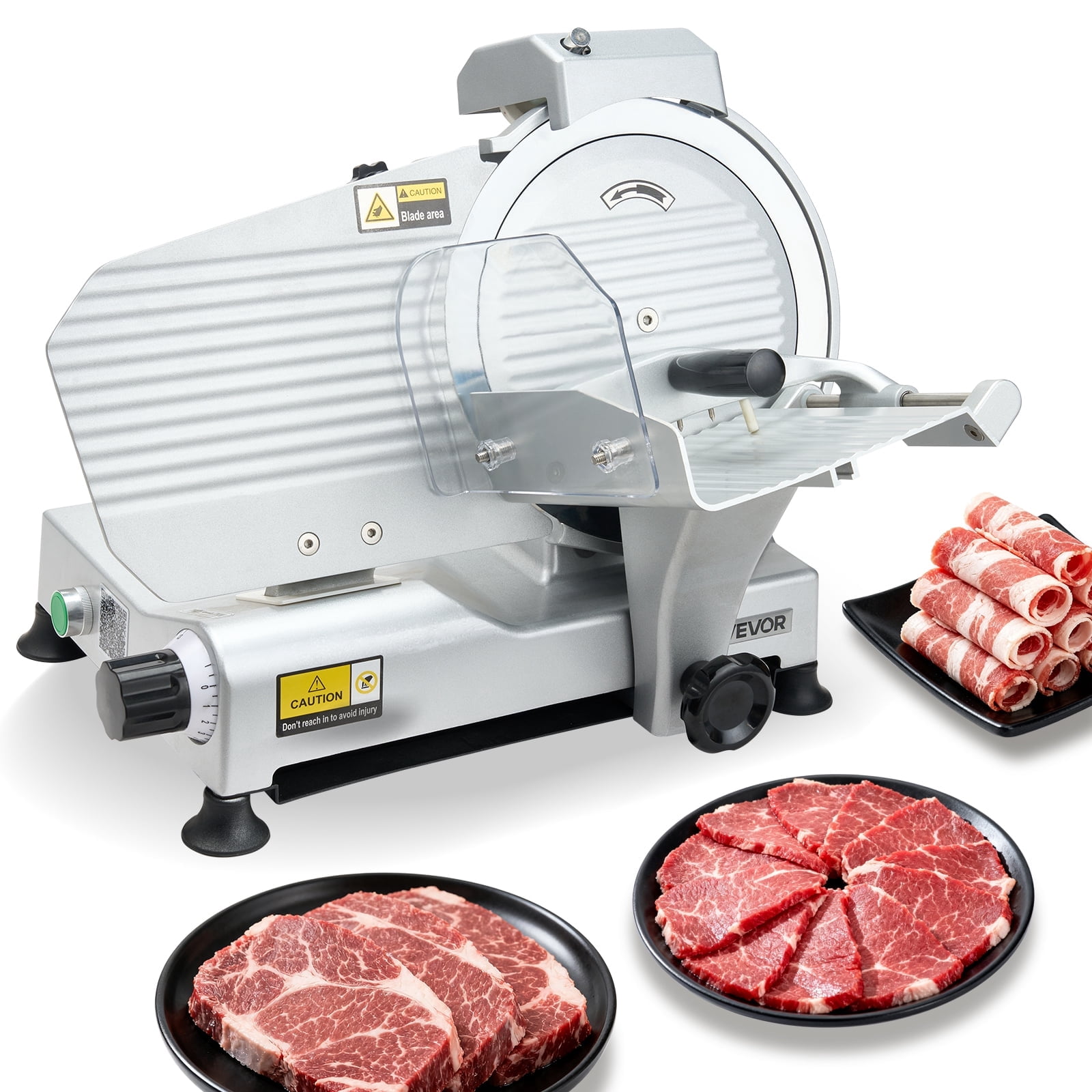 VEVOR Commercial Meat Slicer, 10 inch Electric Deli Slicer Machine, 320W Food-Slicer with SUS420 Blade, 0-0.4 inch Adjustable Thickness, for Frozen Meat, Ham, Baguett, Steak
