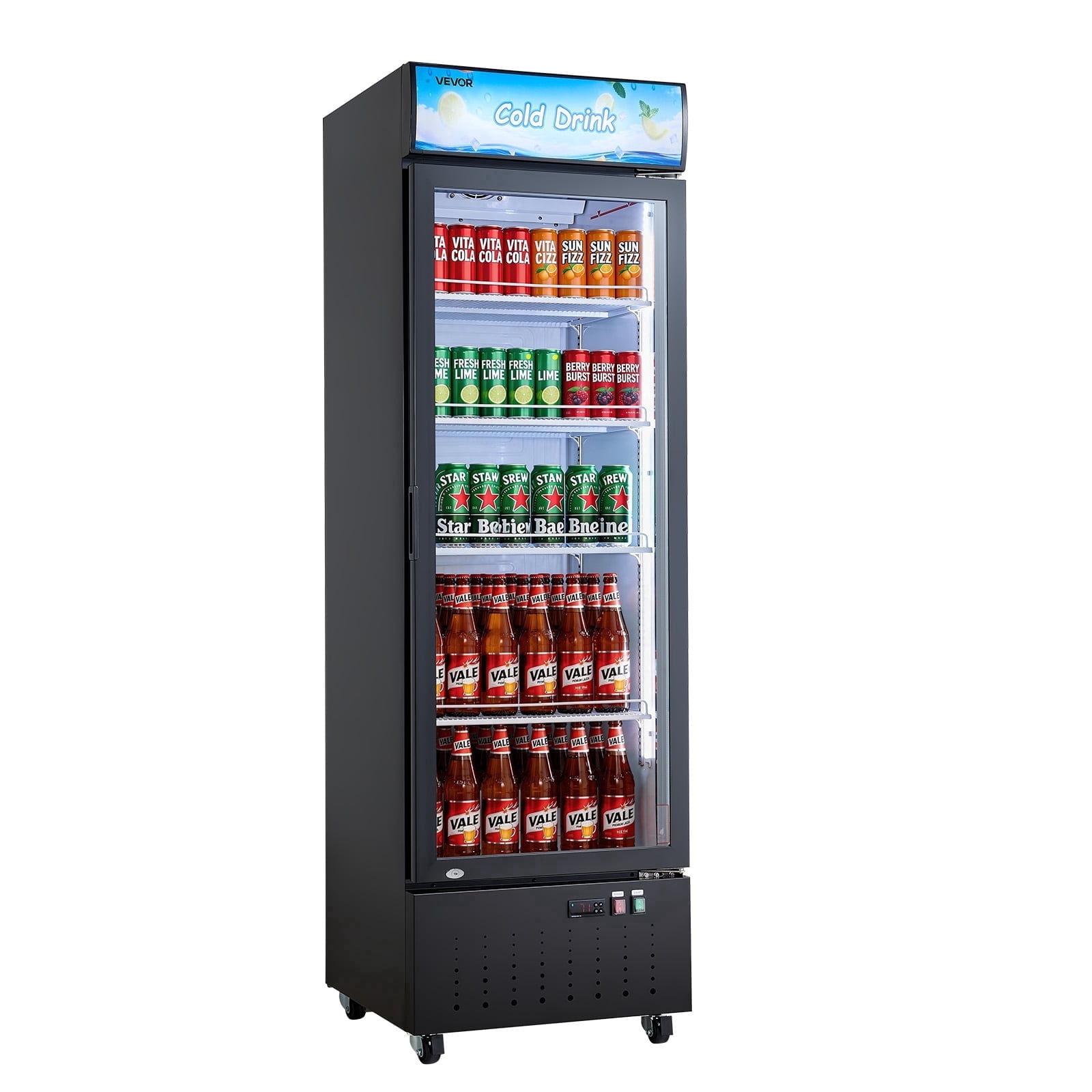 VEVOR Commercial Merchandiser Refrigerator, 12.7 Cu.Ft / 360 L Glass Door Display Refrigerator, Upright Beverage Cooler with Customizable Lightbox,4 Adjustable Shelves & Soft LED Light for Home Shops