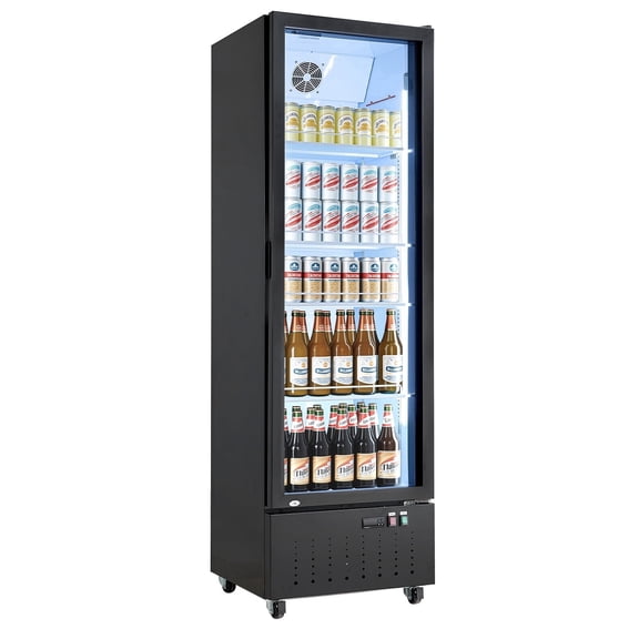 VEVOR Commercial Merchandiser Refrigerator, 12.7 Cu.Ft / 360 L Glass Door Display Refrigerator, Upright Beverage Cooler Fridge with 4 Adjustable Shelves, Soft LED Light & Casters for Homes Shops Bars