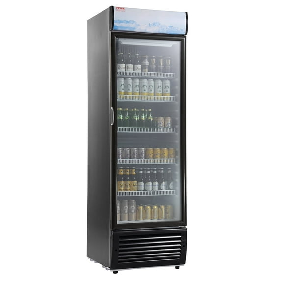 VEVOR Commercial Merchandiser Refrigerator,14.8 Cu.Ft / 420L Beverage Refrigerator Cooler Merchandiser,Glass Door Display Refrigerator Upright Fridge with 5 Adjustable Shelves,Customizable Lightbox
