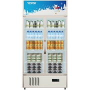 VEVOR Commercial Merchandiser Refrigerator, 2 Glass Doors, 20.3 Cubic Ft, Upright Display Beverage Cooler, 79" Tall x 39.4" Width, Fridge with LED Lighting for Drink Wine Soda, Gold