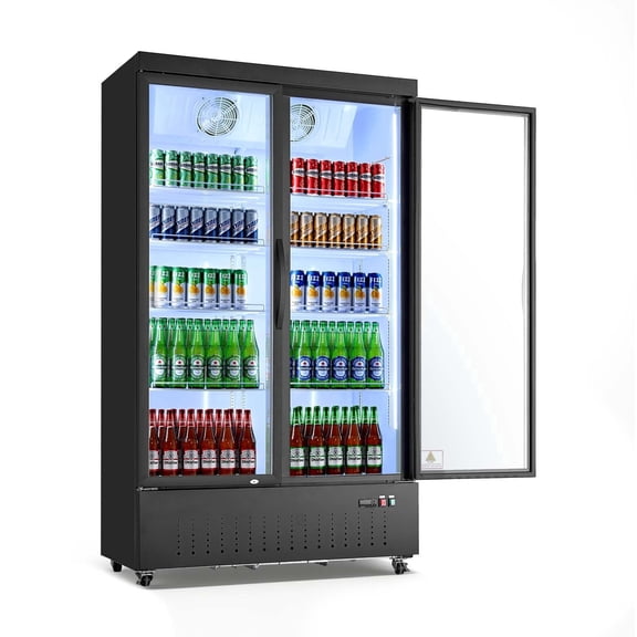 VEVOR Commercial Merchandiser Refrigerator, 29.3 Cu.Ft / 830L Upright Beverage Cooler, 2 Glass Door Display Refrigerator with 8 Adjustable Shelves,Soft LED Light & Casters for Bars Shops Supermarkets
