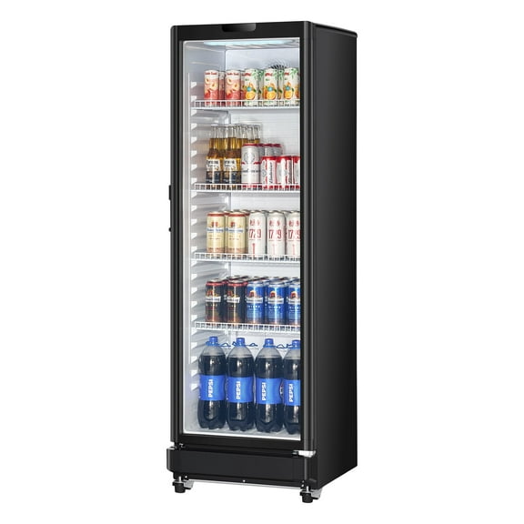 VEVOR Commercial Merchandiser Refrigerator, 8.1 CU.FT Glass Door Display Refrigerator Upright Fridge, Beverage Refrigerator Cooler Merchandiser with 4 Adjustable Shelves and Soft LED Light, Black