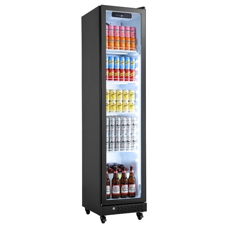 VEVOR Commercial Merchandiser Refrigerator, 8.3 Cu.Ft / 235 L Glass Door Display Refrigerator, Upright Beverage Cooler Fridge with 5 Adjustable Shelves, Soft LED Light & Casters for Homes Shops Bars