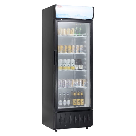 VEVOR Commercial Merchandiser Refrigerator, 9.7 Cu.Ft / 275L Beverage Refrigerator Cooler Merchandiser, Glass Door Display Refrigerator Upright Fridge with 4 Adjustable Shelve Lightbox