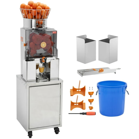 VEVOR Commercial Orange Juicer, 120W Automatic Feeding Juice Extractor with Water Tap, Stainless Steel Juicer Machine 25 Oranges/Minute, with Pull-Out Filter Box, 3 Peel Collecting Buckets