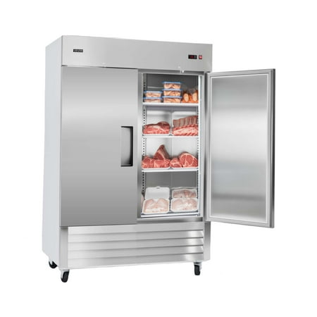 VEVOR Commercial Reach-In Freezer 54" W, 44 Cu.Ft Stainless Steel Upright Freezer with Double Doors, Auto-Defrost, 8 Adjustable Shelves, -11 to 14? Temp Control, ETL Certified