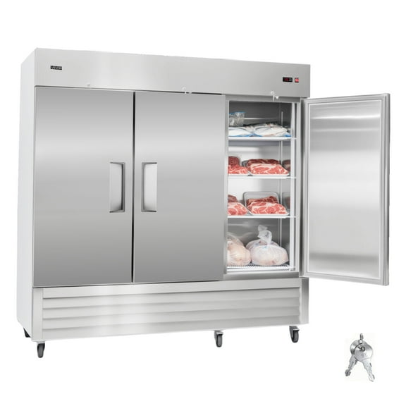 VEVOR Commercial Reach-In Freezer 85" W, 69 Cu.Ft Stainless Steel Upright Freezer with Three Doors, Auto-Defrost, 12 Adjustable Shelves, -11 to 14℉ Temp Control, ETL Certified