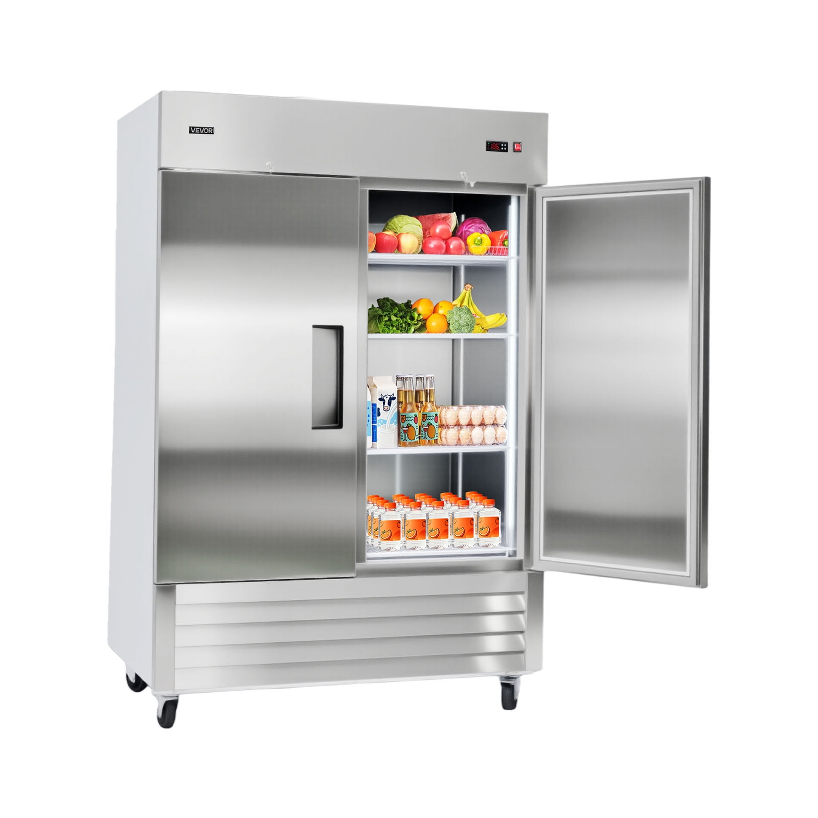 VEVOR Commercial Reach-In Refrigerator 54" W, 44 Cu.Ft Stainless Steel Upright Refrigerator with Double Doors, Auto-Defrost, 8 Adjustable Shelves, 32 to 50℉ Temp Control, ETL Certified