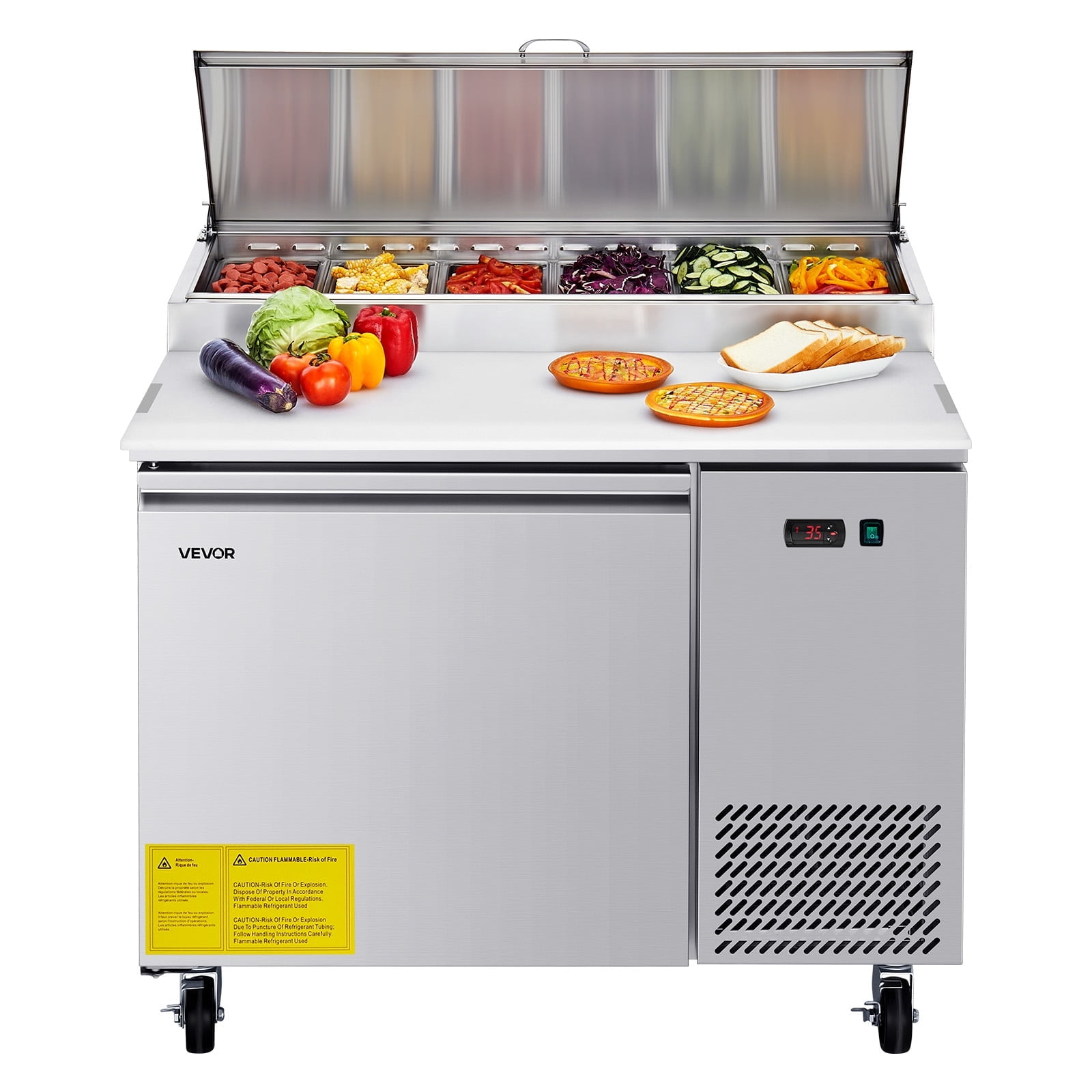 VEVOR Commercial Refrigerator, 44" W Pizza Prep Refrigerated Table, 20" Ultra Wide Countertop Food Prep Worktable,11 Cu.Ft Single Door Salad Prep Fridge,6 Pans