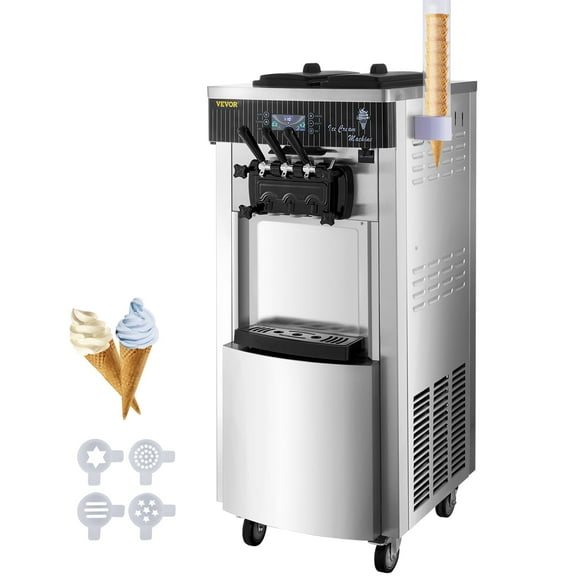 VEVOR Commercial Soft Ice Cream Machine, 2200W Serve Yogurt Maker, 3 Flavors Ice Cream Maker, 5.3 to 7.4 Gallons per Hour Auto Clean LCD Panel