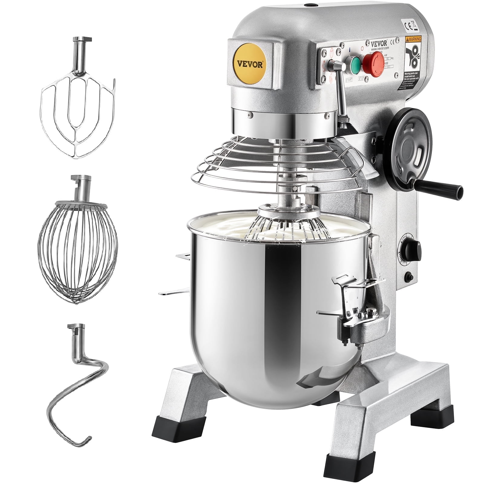 VEVOR Commercial Food Mixer, 10Qt Stainless Steel Bowl, 450W Heavy Duty Electric Stand Mixer with 3 Speeds Adjustable 113/184/341 RPM, Dough Hook Whisk Beater Included