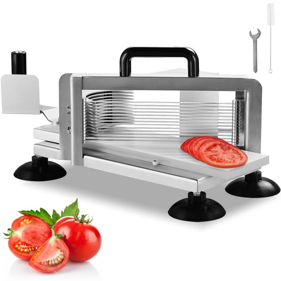 VEVOR Commercial Tomato Slicer, 3/16 inch Tomato Cutter Slicer, Stainless Steel Heavy Duty Tomato Slicer Machine, Manual Tomato Slicer with Non-slip Feet, for Cutting Tomatoes, Cucumbers, Bananas