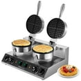 thumbnail image 1 of VEVOR Commercial Waffle Maker, Dual-Head Round Waffle Baker Machine, 2460W Non-Stick Stainless Steel Belgian Waffle Iron with Temp and Time Control, Handle, for Restaurant Bakery Snack Bar Family, 1 of 6