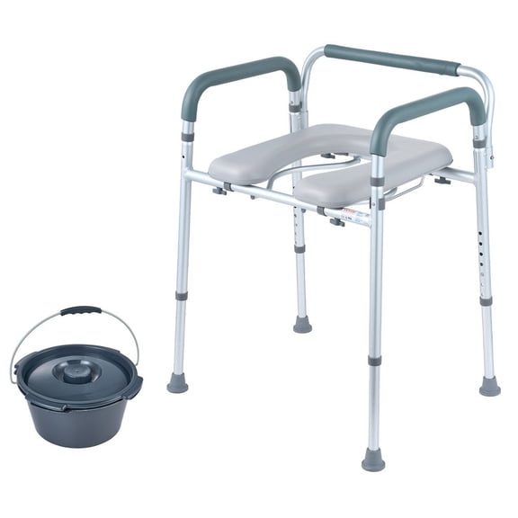 Commode Chair, Bedside Commode with Padded Seat and Arms, 7-Level Adjustable Height, 5.8L Removable Bucket, Easy to Assemble, 350 LBS Capacity, Raised Toilet Seat for Adults Seniors