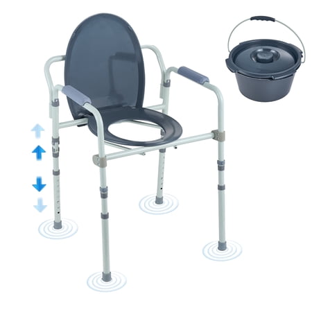 VEVOR Commode Chair, Bedside Commode with Wider Toilet Seat, 7-Level Adjustable Height, 5.8L Removable Bucket, Easy to Assemble, 350 LBS Capacity, Raised Toilet Seat