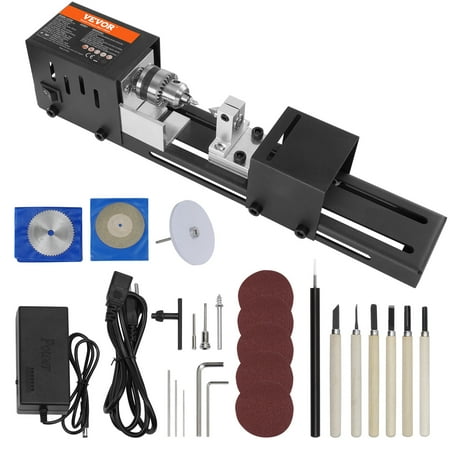 VEVOR Compact Lathe Machine, Dimensions 2.76 x 6.3 inches, 24VDC 96W, Includes Milling Machine Accessories, Features 7 Adjustable Speeds Ranging from 4220 to 8450 RPM, Ideal for DIY Woodworking
