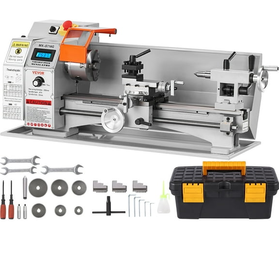 VEVOR Compact Metal Lathe, 7'' x 16'', 800W, Precision Desktop Metalworking Lathe, Variable Speed 150-2500 RPM, Includes 3.9'' 3-jaw Chuck & Tool Box for Detailed Part Crafting