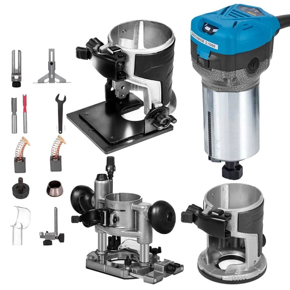 VEVOR Compact Router 1.25HP With Fixed Base, Plunge Base and Tilt Base, Variable Speed Wood Router Kit Max Torque 30,000RPM 800W For Woodworking & Furniture Manufacturing