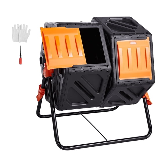 VEVOR Compost Bin, 37-Gal Dual Chamber Composting Tumbler, High Volume Two Rotating Chambers with 2 Sliding Door and Steel Frame, BPA Free Composter Bin Tumbler