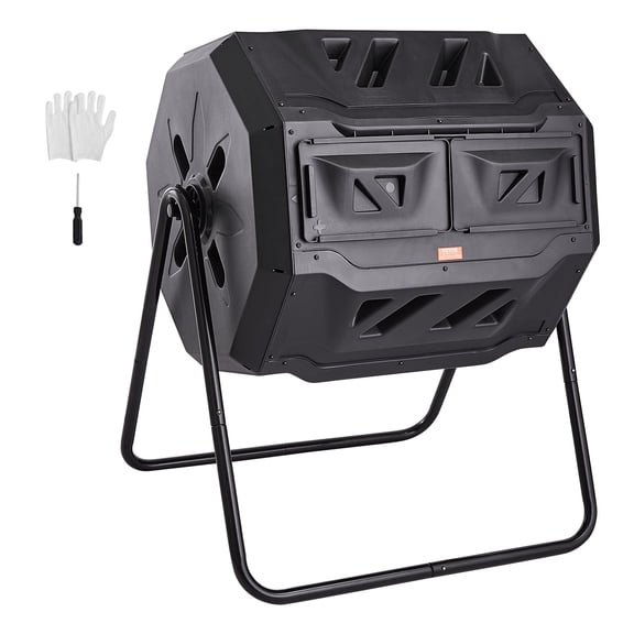 VEVOR Compost Bin, 43-Gal Dual Chamber Composting Tumbler, Large Tumbling Rotating Composter with 2 Sliding Doors and Steel Frame, BPA Free Composter Bin Tumbler