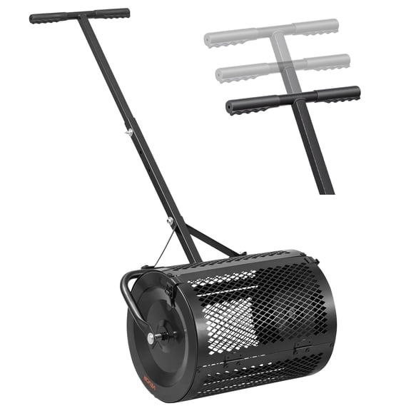 VEVOR Compost Spreader, 16.5" Wide Peat Moss Spreader with T Shaped Handle, 3 Heights Adjustable, Powder-Coated Steel Garden Peat Moss Roller, Heavy Duty Grass Seed Roller for Planting Seeding, Black