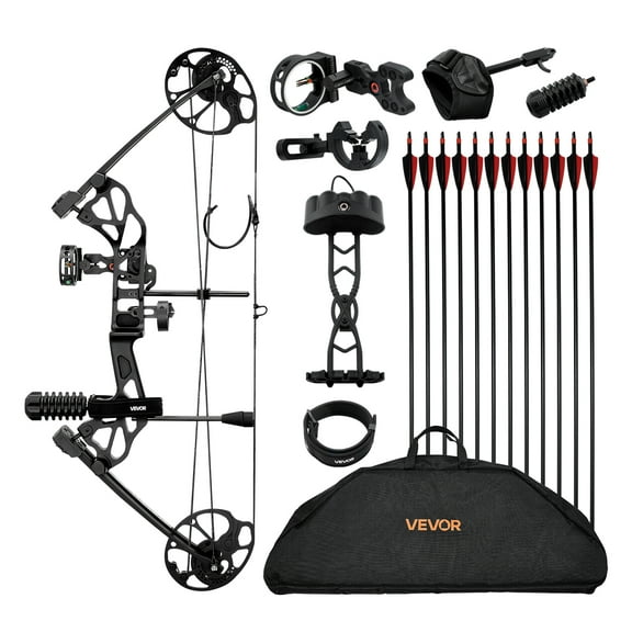 VEVOR Compound Bow Archery, Adjustable 19-30 in Draw Length Compound Bow Package for Beginner, 19-70 Lbs Draw Weight Archery Bows and Arrow Set, Right Hand Kit with Hunting Equipment, 320 fps, Black