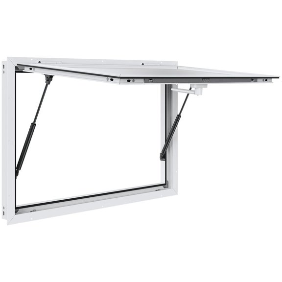 Concession Window 36"x24", Aluminum Alloy Food Truck Service Window with Awning Door & Drag Hook, Up to 85 Degrees Stand Serving Window for Food Trucks Concession Trailers, Glass Not Included
