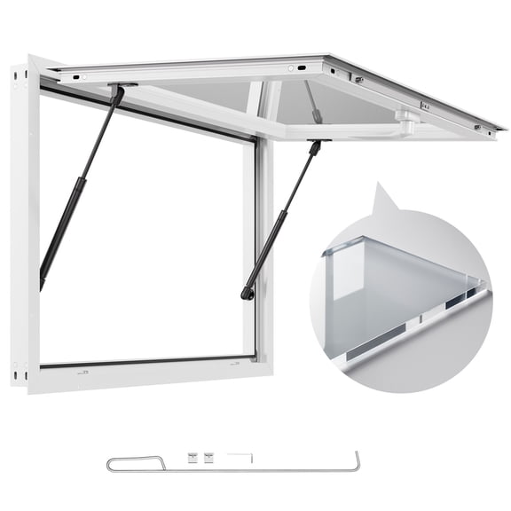 VEVOR Concession Window 36x24 in, Aluminum Alloy Frame Service Window for Food Truck, Up to 85 Degrees Stand Serving Window with Awning Door and Drag Hook, Rainwater Resistant for Concession Trailers