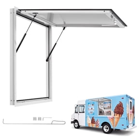 VEVOR Concession Window 36x36 in Aluminum Alloy Frame Service Window, for Food Truck, Up to 85 Degrees Stand Serving with Awning Door and Drag Hook, Rainwater Resistant for Concession Trailer
