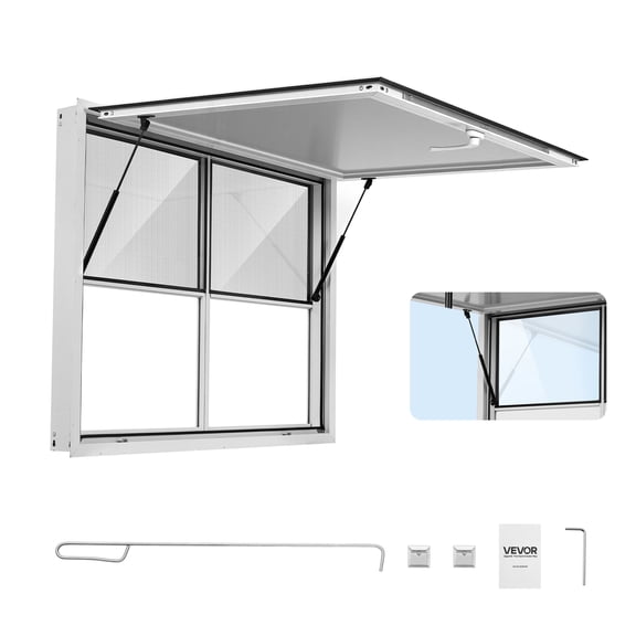 VEVOR Concession Window 48x36 in Aluminum Alloy Service Window, for Food Truck, Up to 85 Degrees Stand Serving with 2 Fixed & 2 Sliding Windows, Awning Door and Drag Hook, Rainwater Resistant