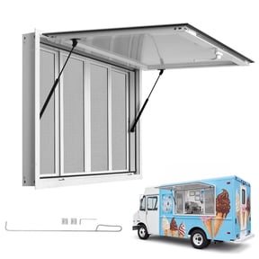 VEVOR Concession Window 60x36 in Aluminum Alloy Frame Service Window, for Food Truck, Up to 85 Degrees Stand Serving with 4 Sliding Screen Windows, Awning Door and Drag Hook, Rainwater Resistant