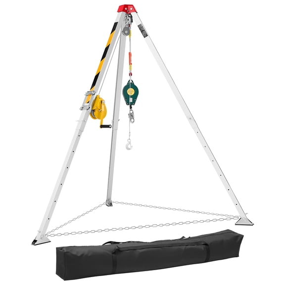VEVOR Confined Space Tripod Kit, Heavy Duty Rescue Tripod Lifting Hoist 1200 lbs Winch, 4.1 ft Adjustable Legs, 98.5 ft Cable Portable Kit, 32.8 ft Fall Protection, 4.40-7.05 ft Working Height