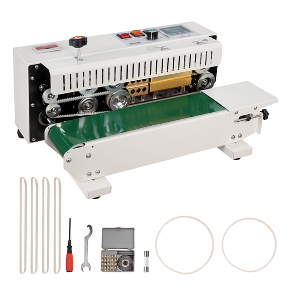 VEVOR Continuous Bag Band Sealing Machine, 0.24-0.47 in/6-12 mm Seal Width, Horizontal Band Sealer Machine with Digital Temperature Control, Bag Sealer for 0.02-0.8 mm Plastic Bags with Count Functio