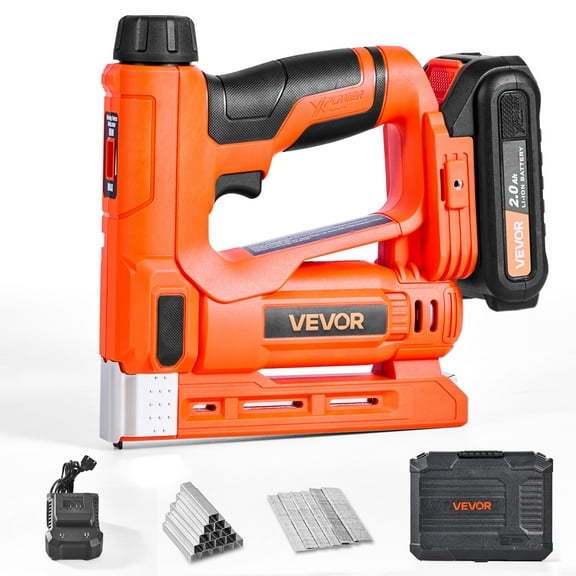 VEVOR Cordless Brad Nailer, 2-in-1 Nail Gun Staple Gun, 18 Gauge 5/8 inch, Includes 1000 Pcs Staples and 1000 Pcs Nails, with Battery and Charger, Non-Slip Rubber Grip, for Woodworking DIY Projects