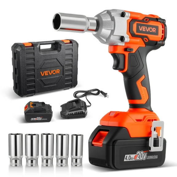 VEVOR Cordless Impact Wrench, 280 ft-lbs / 380 Nm High Torque, 3/8 inch, 20V Electric Impact Wrench with Brushless Motor, 4Ah Battery, Charger, 5 Sockets and Belt Clip, for Car Tire Truck DIY