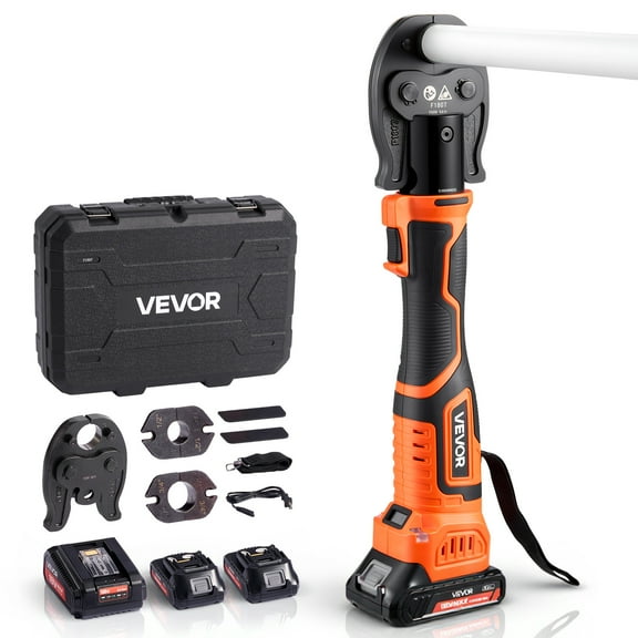 VEVOR Cordless Mini Press Tool, 18V Electric Pipe Crimping Tool for 1/2", 3/4", 1" PEX Pipe Copper Rings, PEX Press Tool Kit with 2pcs Battery, Fast Charger & Carrying Case - Meet ASTM F1807 Standard